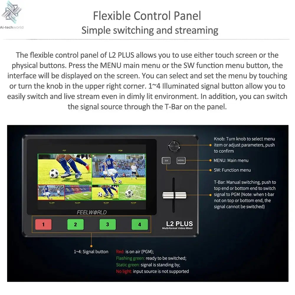 Do Brasil FEELWORLD L2 PLUS 5.5" LCD Multi-camera Video Mixer Switcher With Touch Screen PTZ Control Chroma Key USB3.0 For Live Ai-TechWorld 