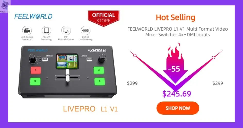 Do Brasil FEELWORLD L2 PLUS 5.5" LCD Multi-camera Video Mixer Switcher With Touch Screen PTZ Control Chroma Key USB3.0 For Live Ai-TechWorld 