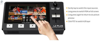 Do Brasil FEELWORLD L2 PLUS 5.5" LCD Multi-camera Video Mixer Switcher With Touch Screen PTZ Control Chroma Key USB3.0 For Live Ai-TechWorld 