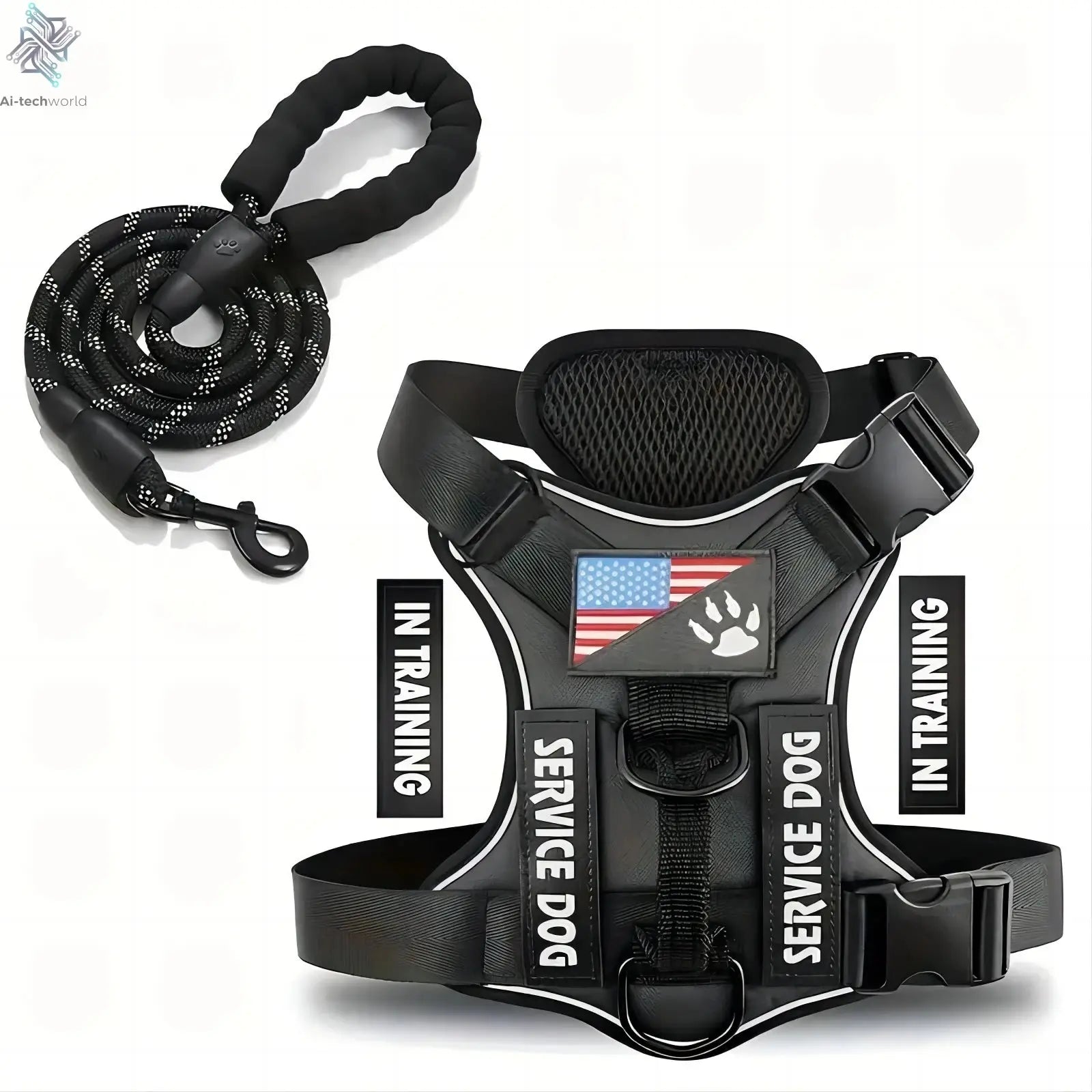 Dog Harness And Leash Set, Escape Proof No Pull Dog Vest Harness With Reflective Dog Walking Traction Rope Ai-TechWorld 
