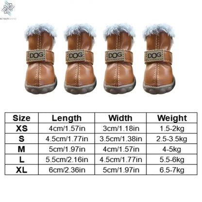 Dog Rainshoes Warm Pet Snow Boots Waterproof Soft Winter Pet Dog Shoes Plush/PU Non Slip for 4Pcs/Set Chihuahua Ai-TechWorld 