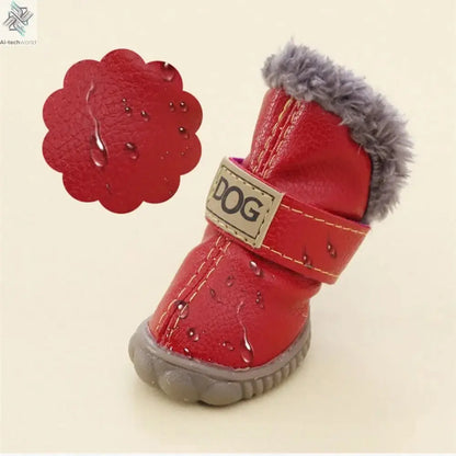 Dog Rainshoes Warm Pet Snow Boots Waterproof Soft Winter Pet Dog Shoes Plush/PU Non Slip for 4Pcs/Set Chihuahua Ai-TechWorld 