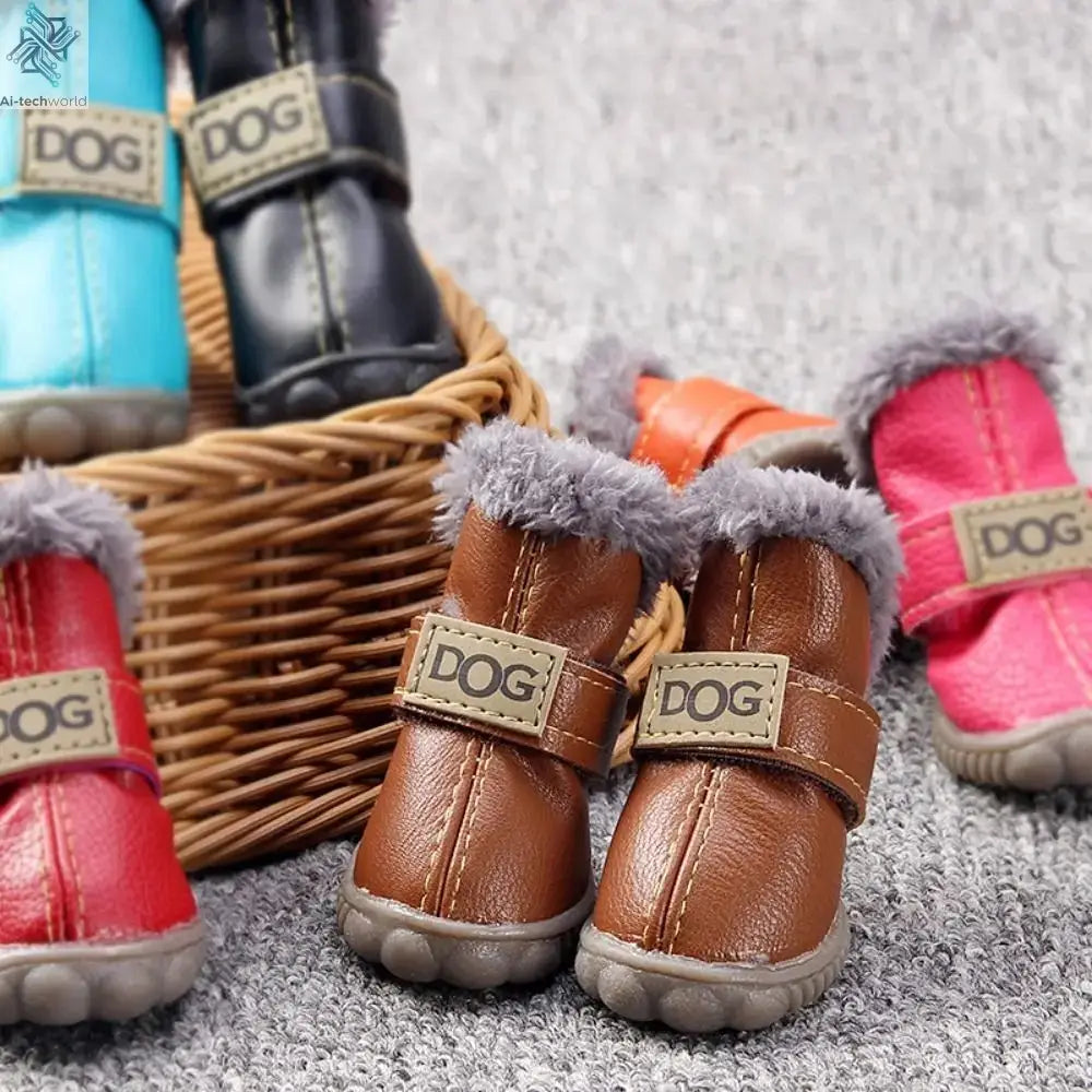 Dog Rainshoes Warm Pet Snow Boots Waterproof Soft Winter Pet Dog Shoes Plush/PU Non Slip for 4Pcs/Set Chihuahua Ai-TechWorld 