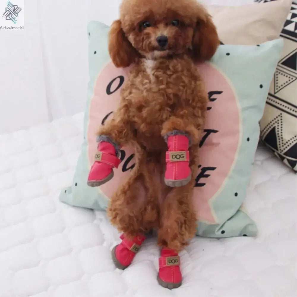 Dog Rainshoes Warm Pet Snow Boots Waterproof Soft Winter Pet Dog Shoes Plush/PU Non Slip for 4Pcs/Set Chihuahua Ai-TechWorld 