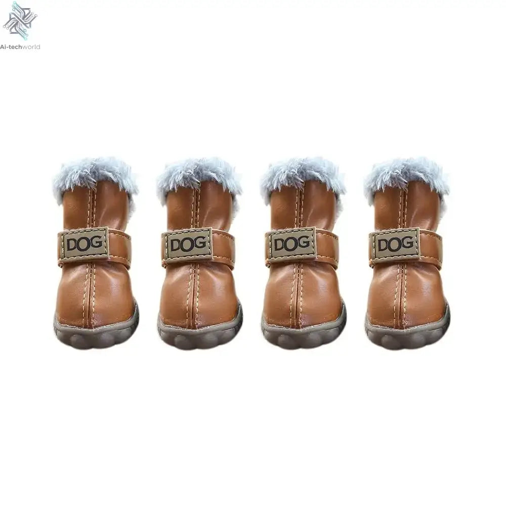 Dog Rainshoes Warm Pet Snow Boots Waterproof Soft Winter Pet Dog Shoes Plush/PU Non Slip for 4Pcs/Set Chihuahua Ai-TechWorld 