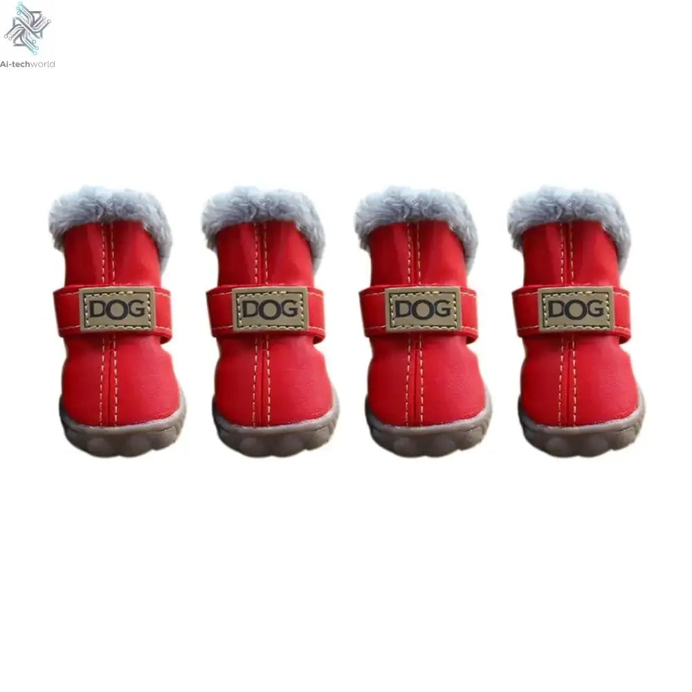 Dog Rainshoes Warm Pet Snow Boots Waterproof Soft Winter Pet Dog Shoes Plush/PU Non Slip for 4Pcs/Set Chihuahua Ai-TechWorld 