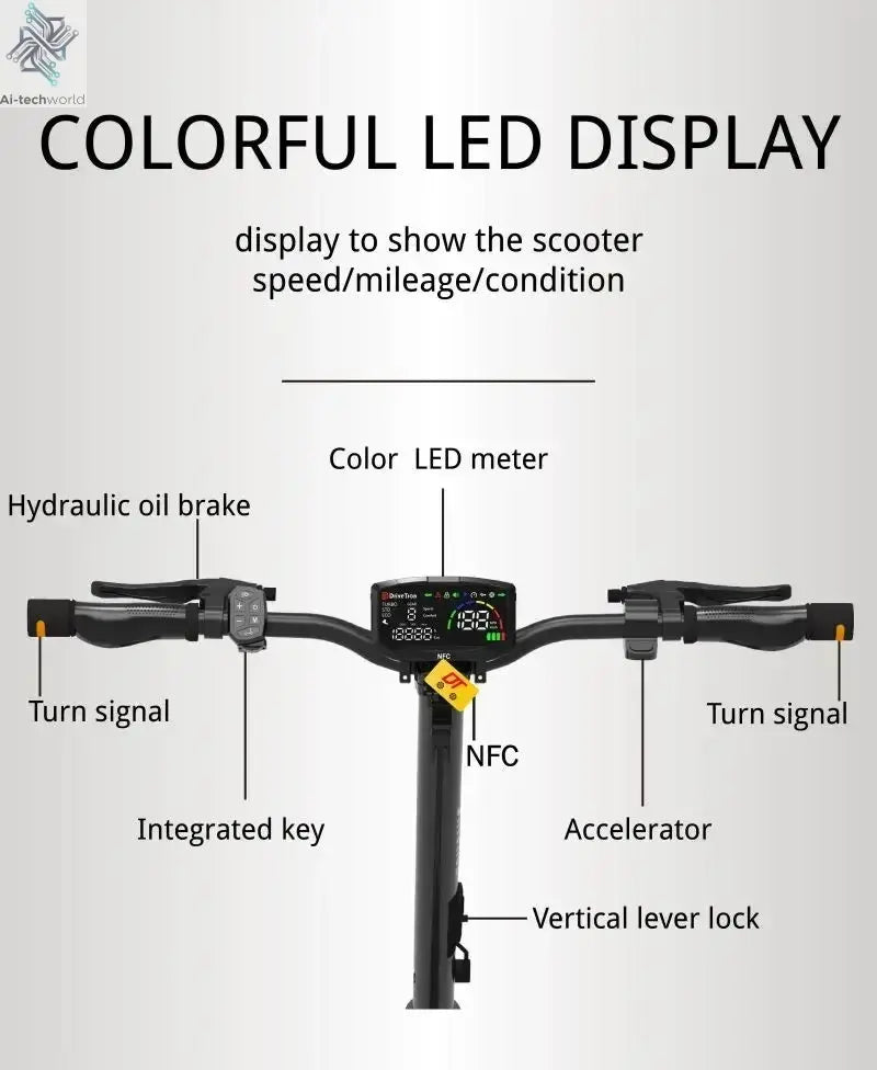 Drive Tron DT06 Adult Electric Scooter, 1200W*2 Motor,60v 23.4Ah Battery ,Folding E-Scooter, E-Mountain Scooter Ai-TechWorld 