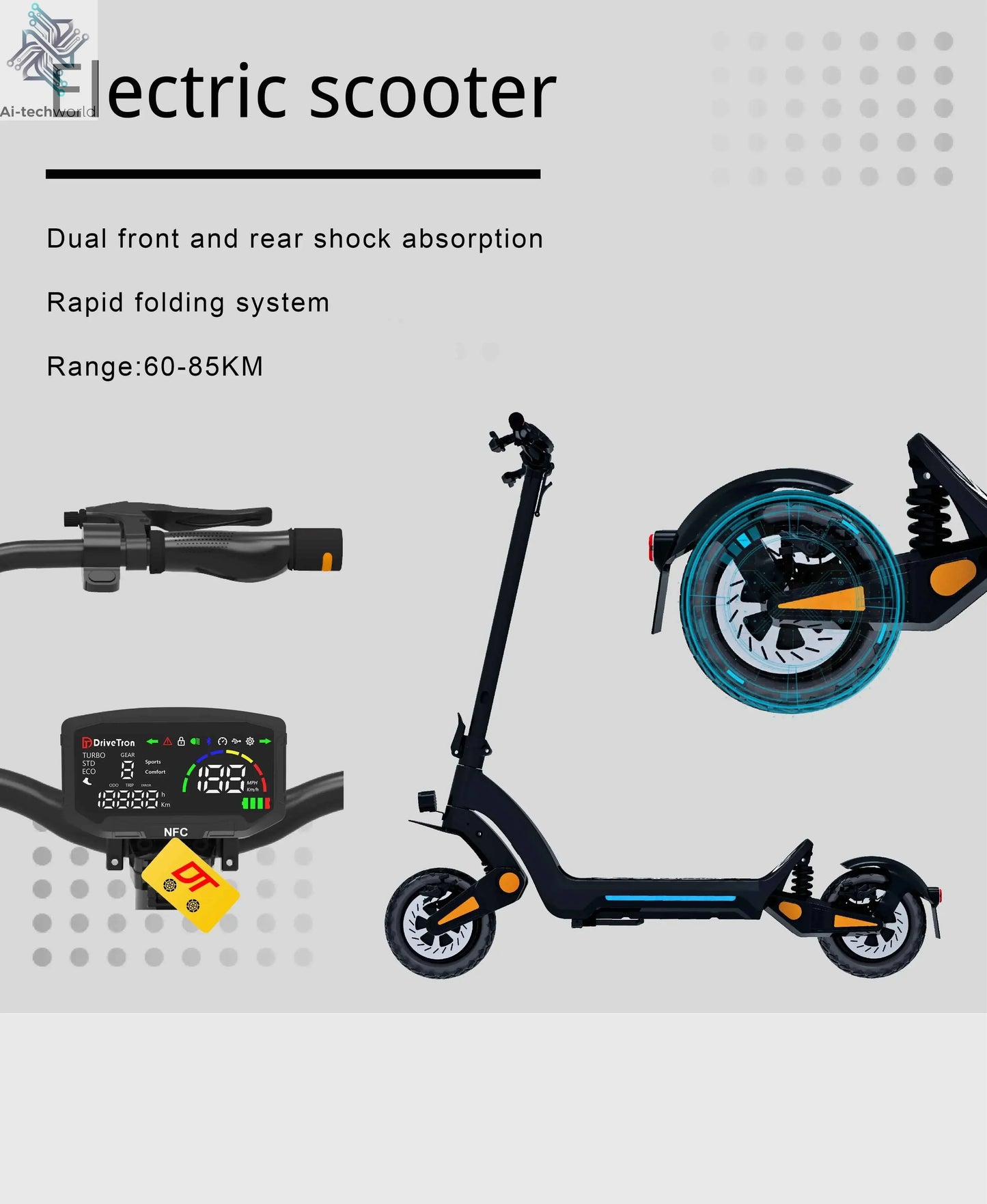 Drive Tron DT06 Adult Electric Scooter, 1200W*2 Motor,60v 23.4Ah Battery ,Folding E-Scooter, E-Mountain Scooter Ai-TechWorld 
