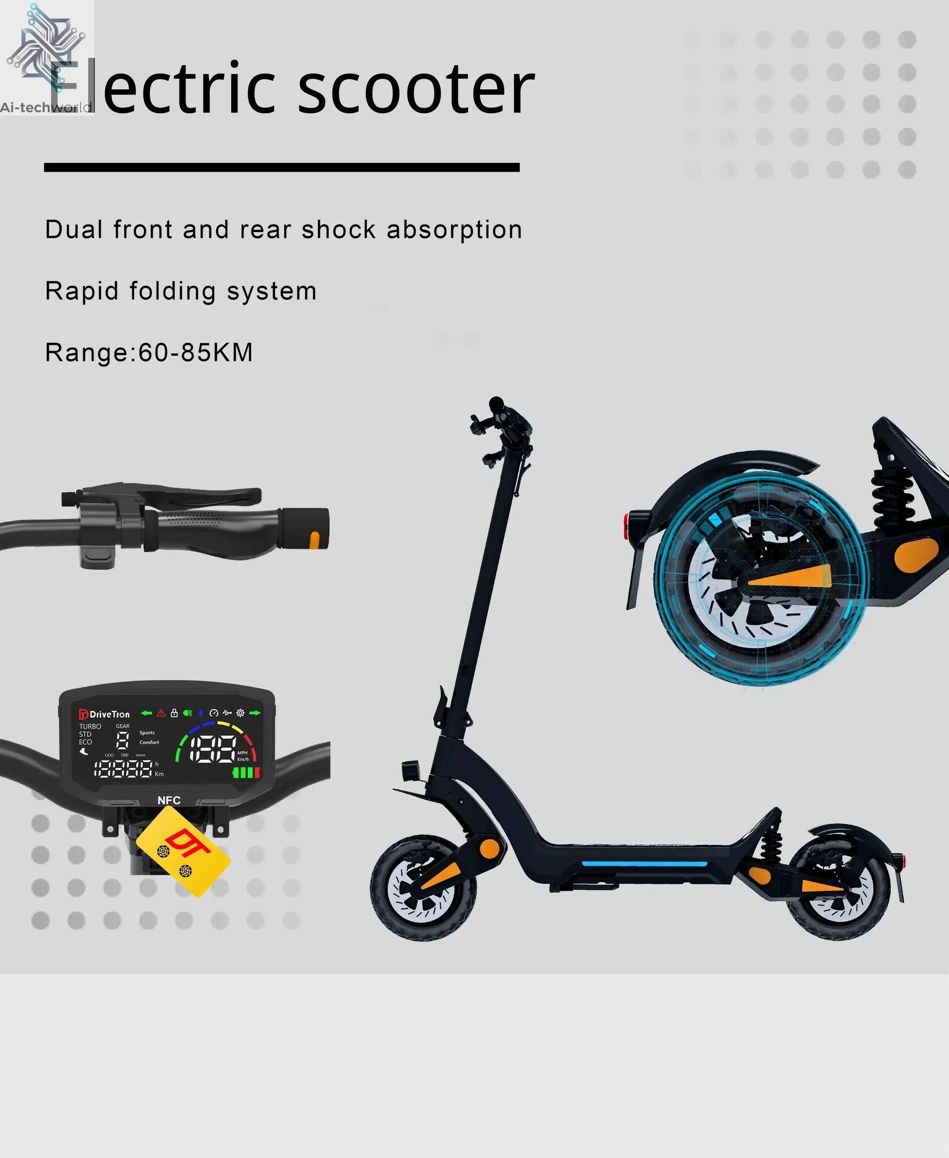 Drive Tron DT06 Adult Electric Scooter, 1200W*2 Motor,60v 23.4Ah Battery ,Folding E-Scooter, E-Mountain Scooter Ai-TechWorld 