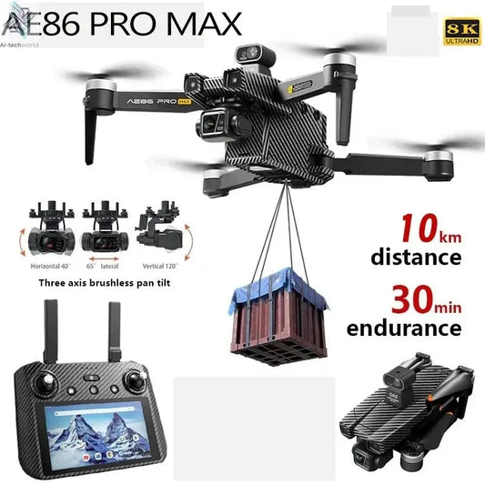 Drone professionnel AE86 PRO Max avec caméra HD 8K, cardan 3 axes, photographie aérienne, évitement d'obstacles, FPV GPS, quadri Ai-TechWorld