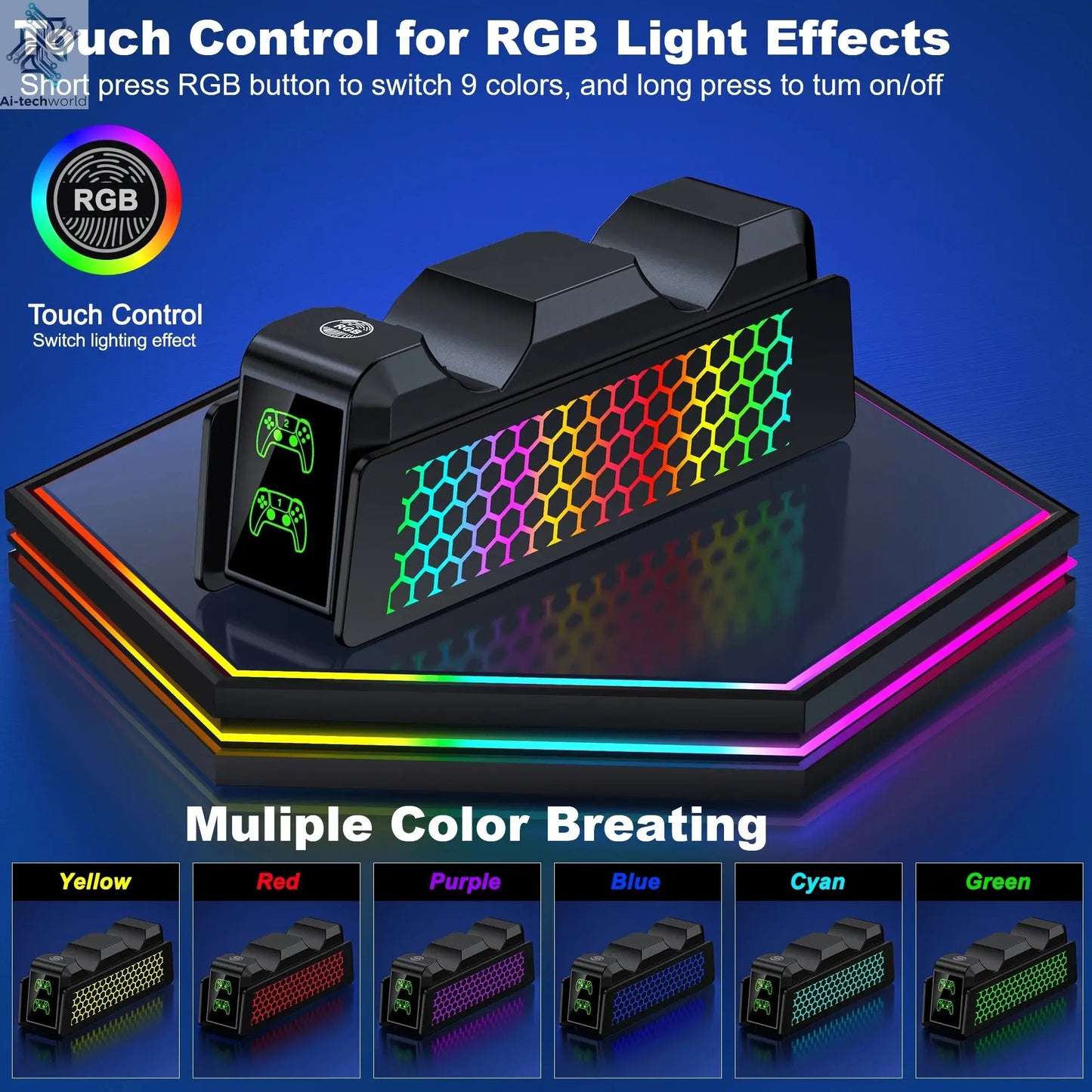 Dual Fast Charger for PS5 Wireless Controller Stand for Sony PlayStation 5 Gamepad DualSense controller Charging Base Ai-TechWorld 