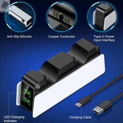 Dual Fast Charger for PS5 Wireless Controller Stand for Sony PlayStation 5 Gamepad DualSense controller Charging Base Ai-TechWorld 