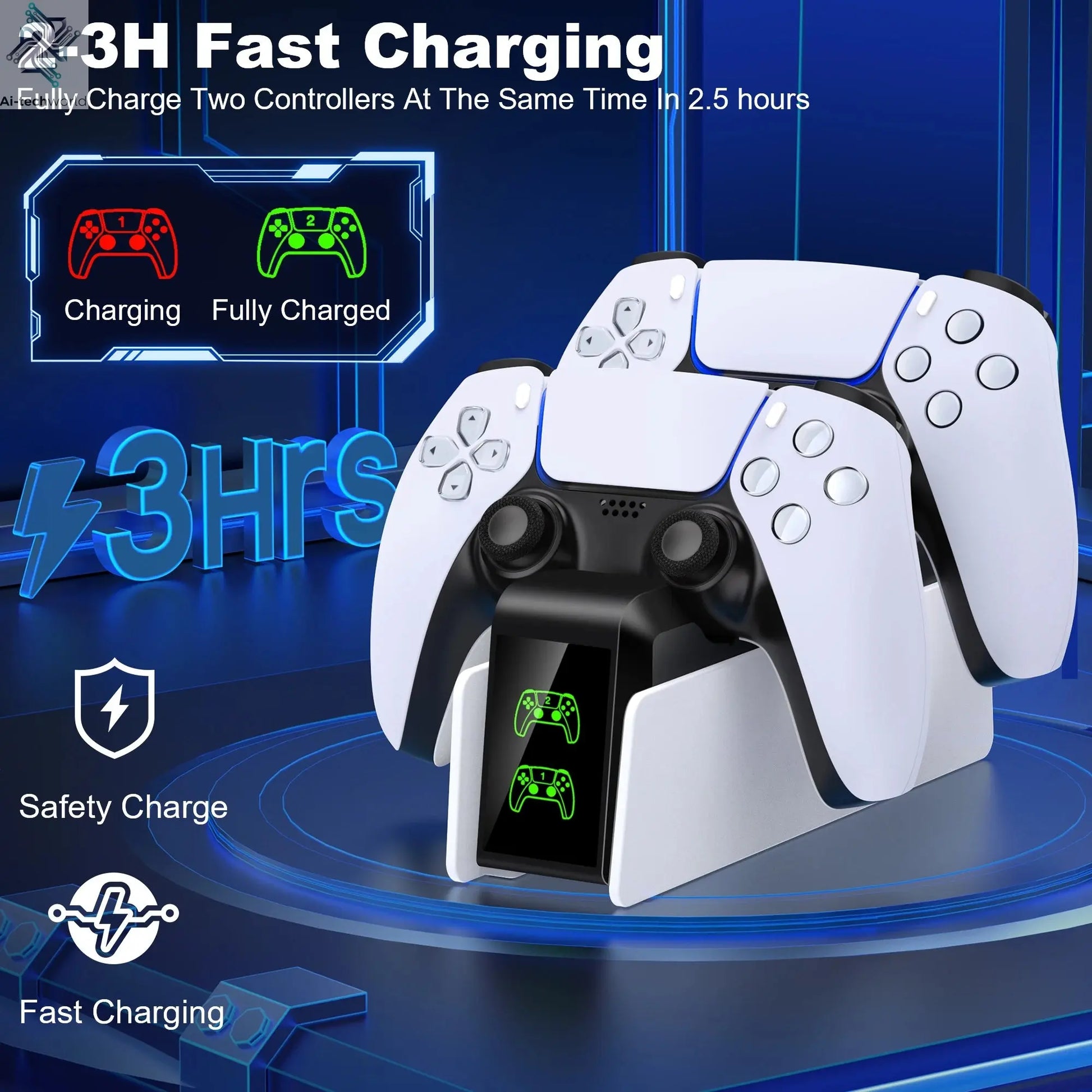 Dual Fast Charger for PS5 Wireless Controller Stand for Sony PlayStation 5 Gamepad DualSense controller Charging Base Ai-TechWorld 