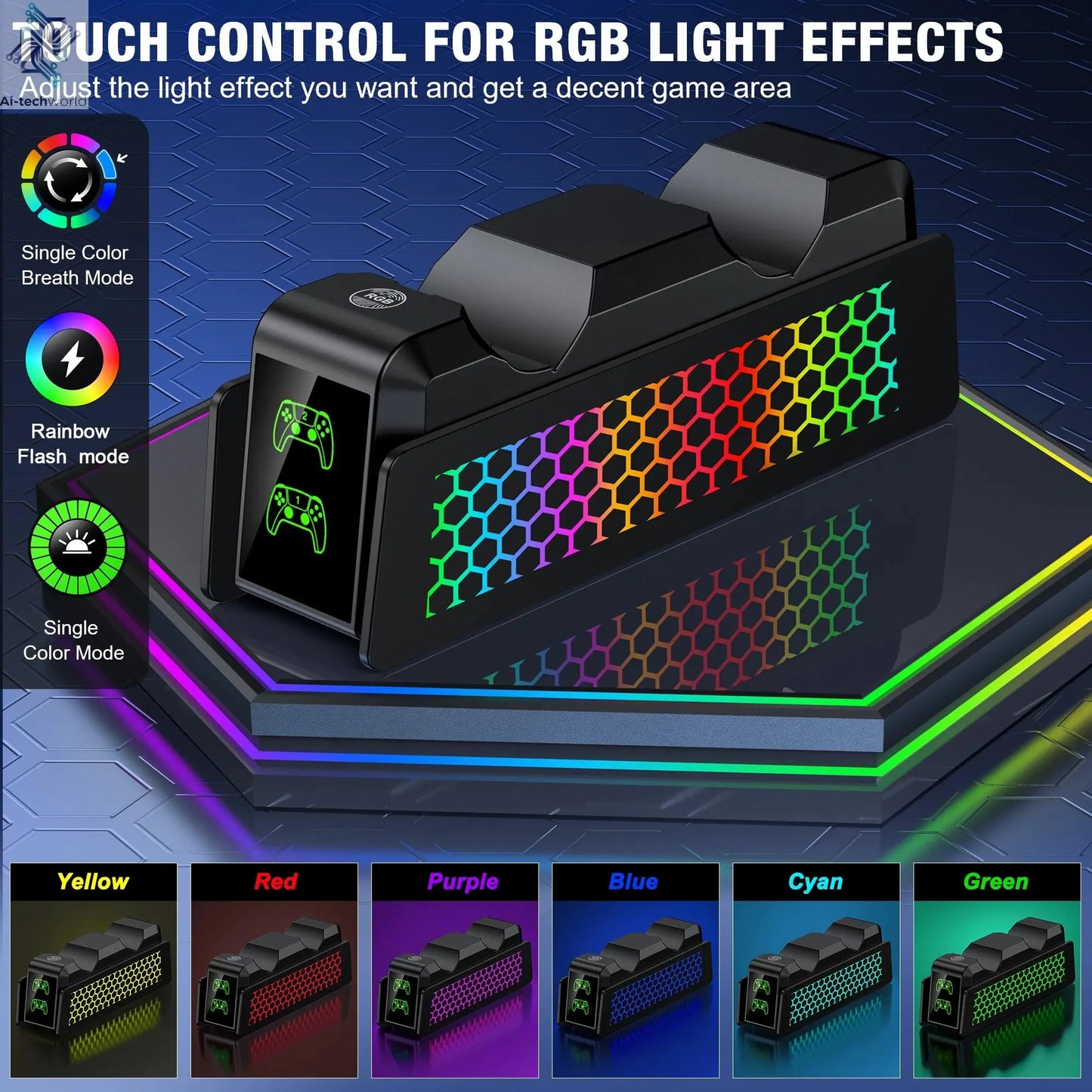 Dual Fast Charger for PS5 Wireless Controller Stand for Sony PlayStation 5 Gamepad DualSense controller Charging Base Ai-TechWorld 