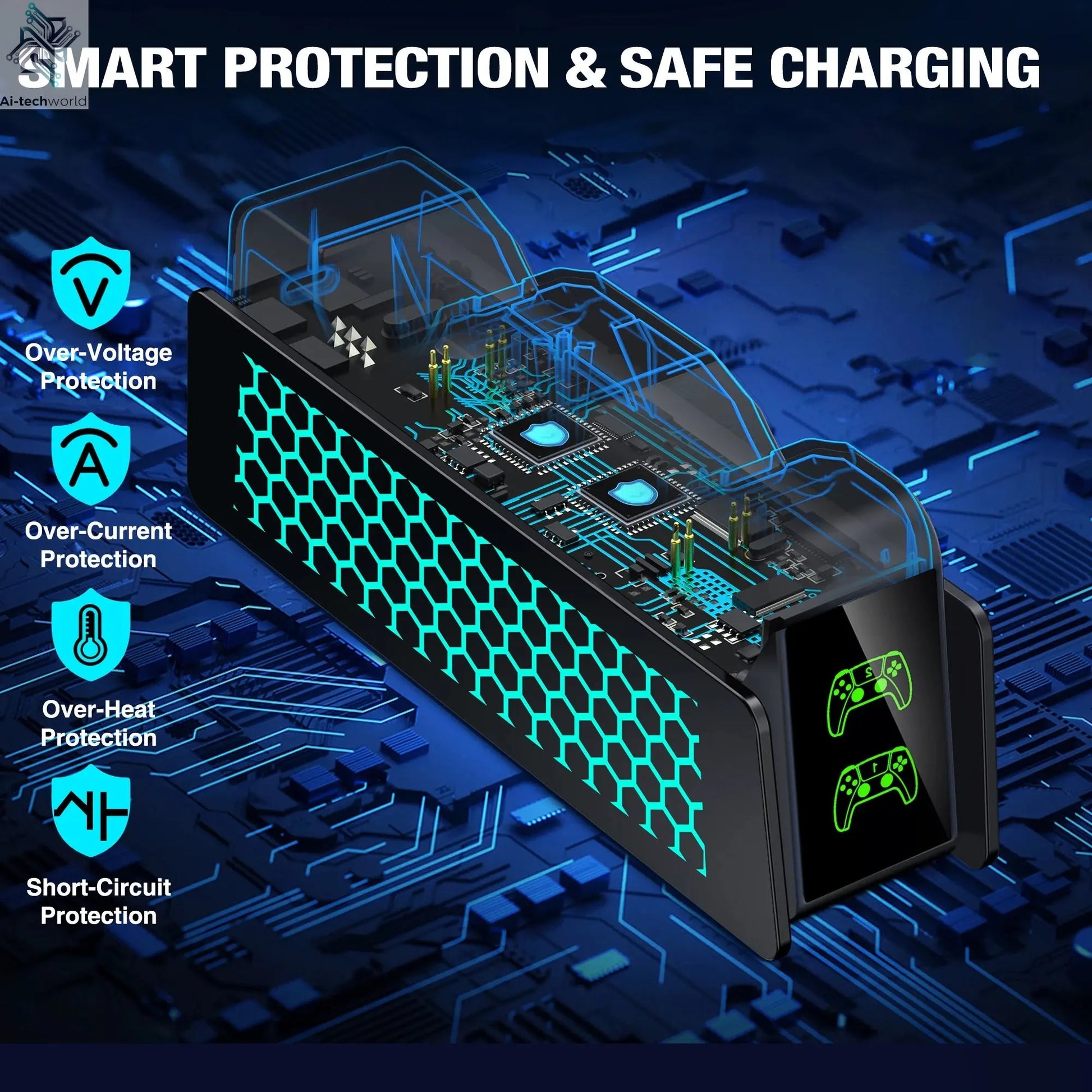 Dual Fast Charger for PS5 Wireless Controller Stand for Sony PlayStation 5 Gamepad DualSense controller Charging Base Ai-TechWorld 