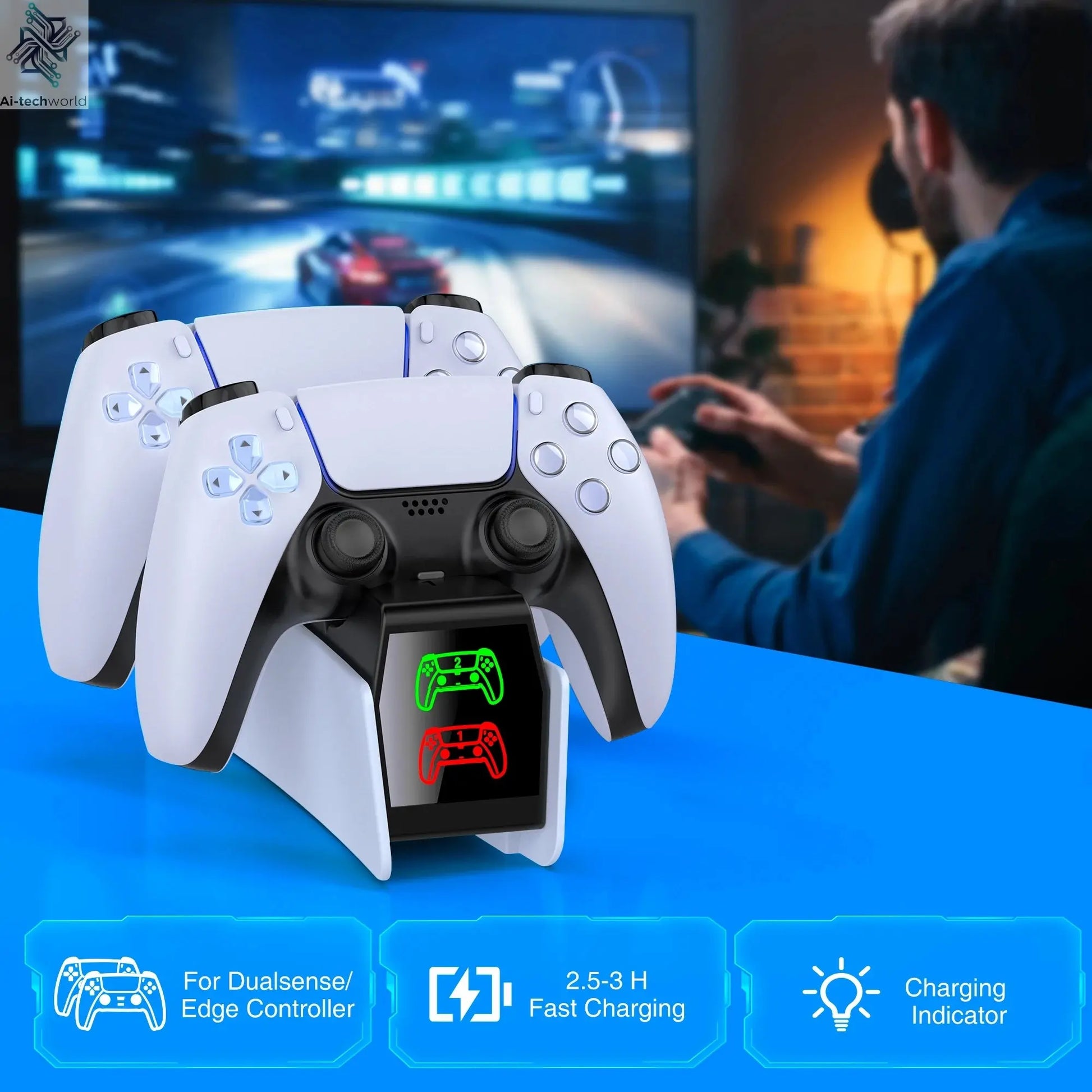Dual Fast Charger for PS5 Wireless Controller Stand for Sony PlayStation 5 Gamepad DualSense controller Charging Base Ai-TechWorld 