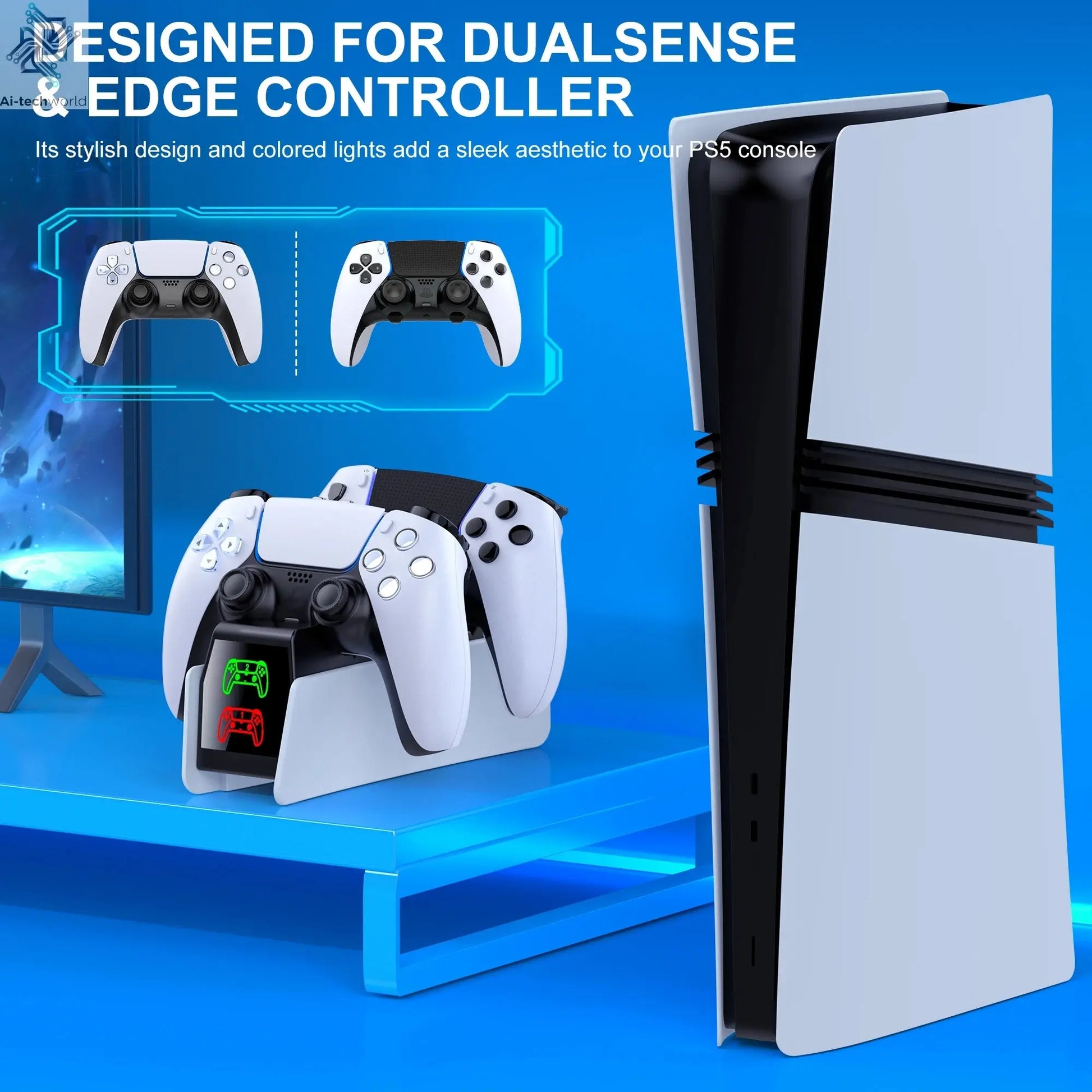 Dual Fast Charger for PS5 Wireless Controller Stand for Sony PlayStation 5 Gamepad DualSense controller Charging Base Ai-TechWorld 