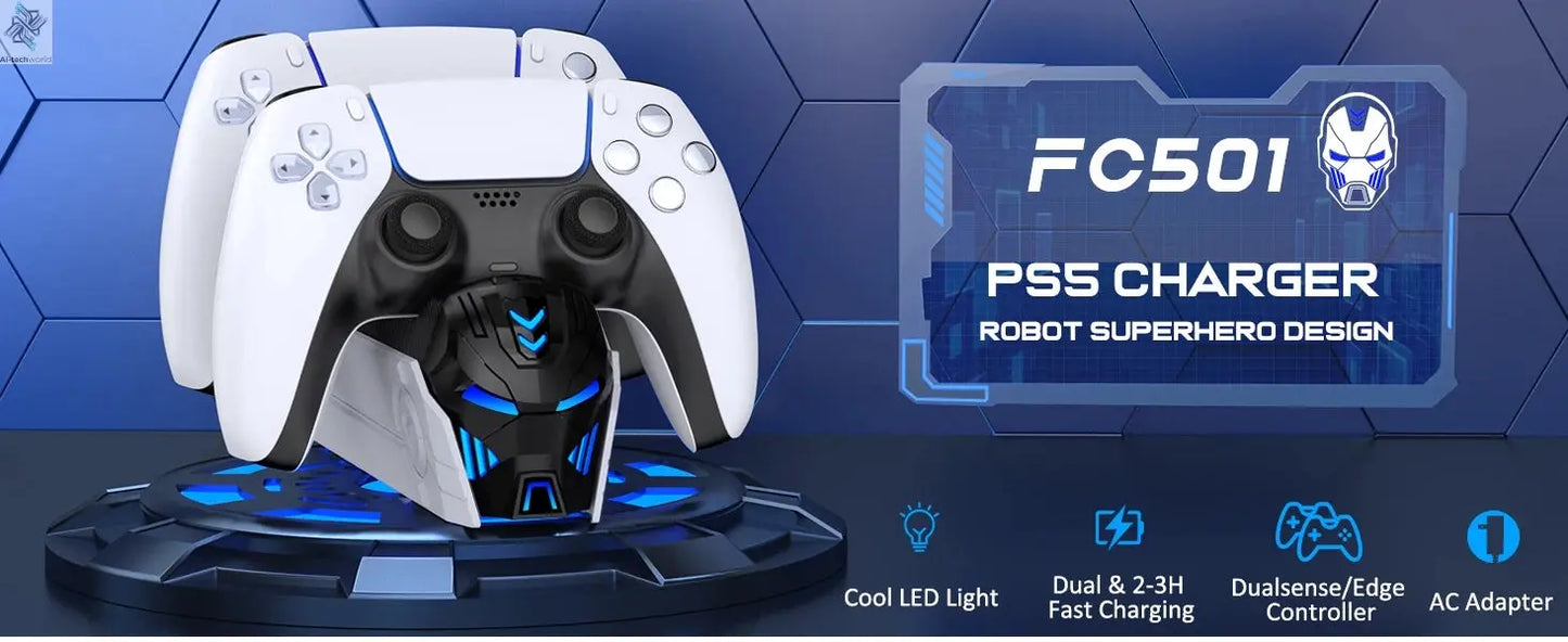 Dual Fast Charger for PS5 Wireless Controller Stand for Sony PlayStation 5 Gamepad DualSense controller Charging Base Ai-TechWorld 