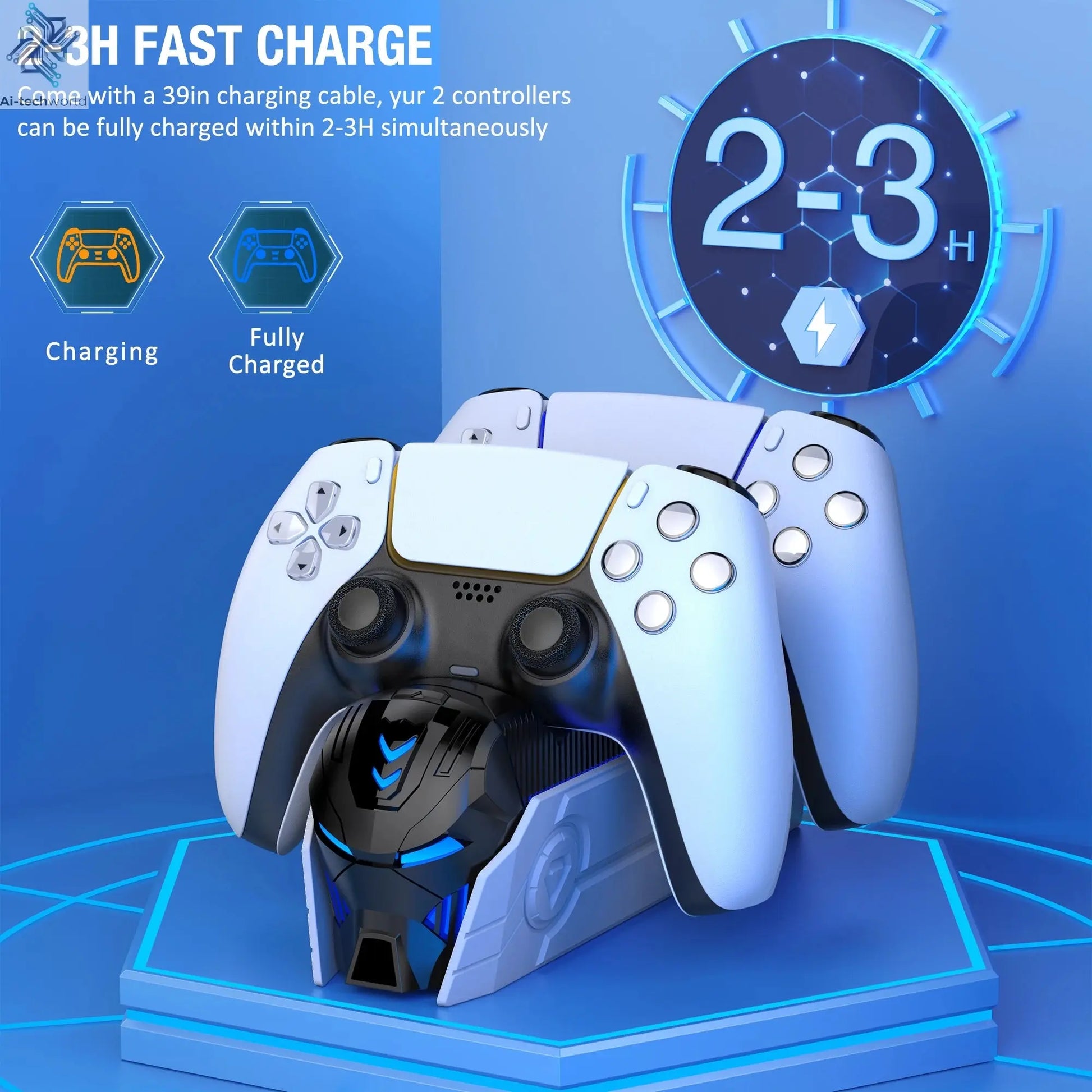 Dual Fast Charger for PS5 Wireless Controller Stand for Sony PlayStation 5 Gamepad DualSense controller Charging Base Ai-TechWorld 