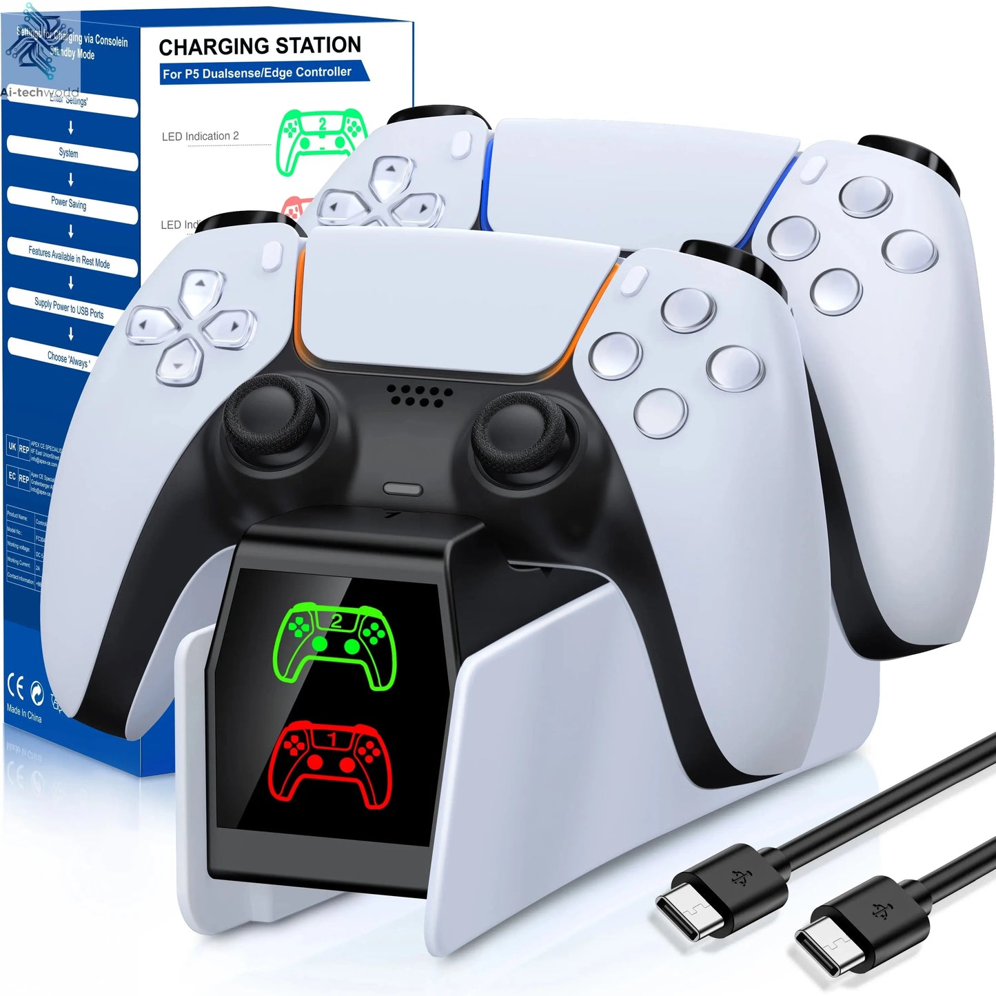 Dual Fast Charger for PS5 Wireless Controller Stand for Sony PlayStation 5 Gamepad DualSense controller Charging Base Ai-TechWorld 