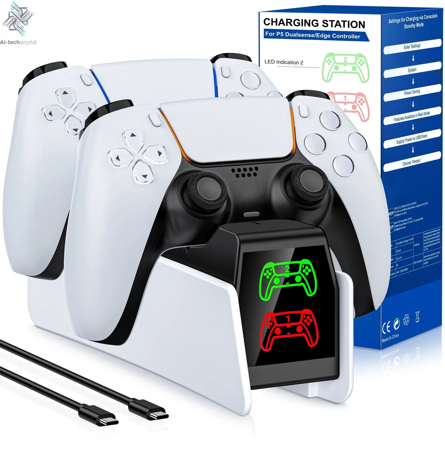 Dual Fast Charger for PS5 Wireless Controller Stand for Sony PlayStation 5 Gamepad DualSense controller Charging Base Ai-TechWorld 