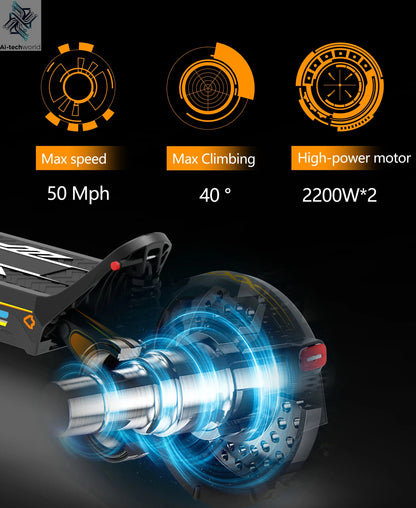 Dual Motor 46mph 80kmh Hydraulic Absorber Brake Powerful Off-road Adult Double Motor Big 60V 11inch Tires Electric Scooter Ai-TechWorld 