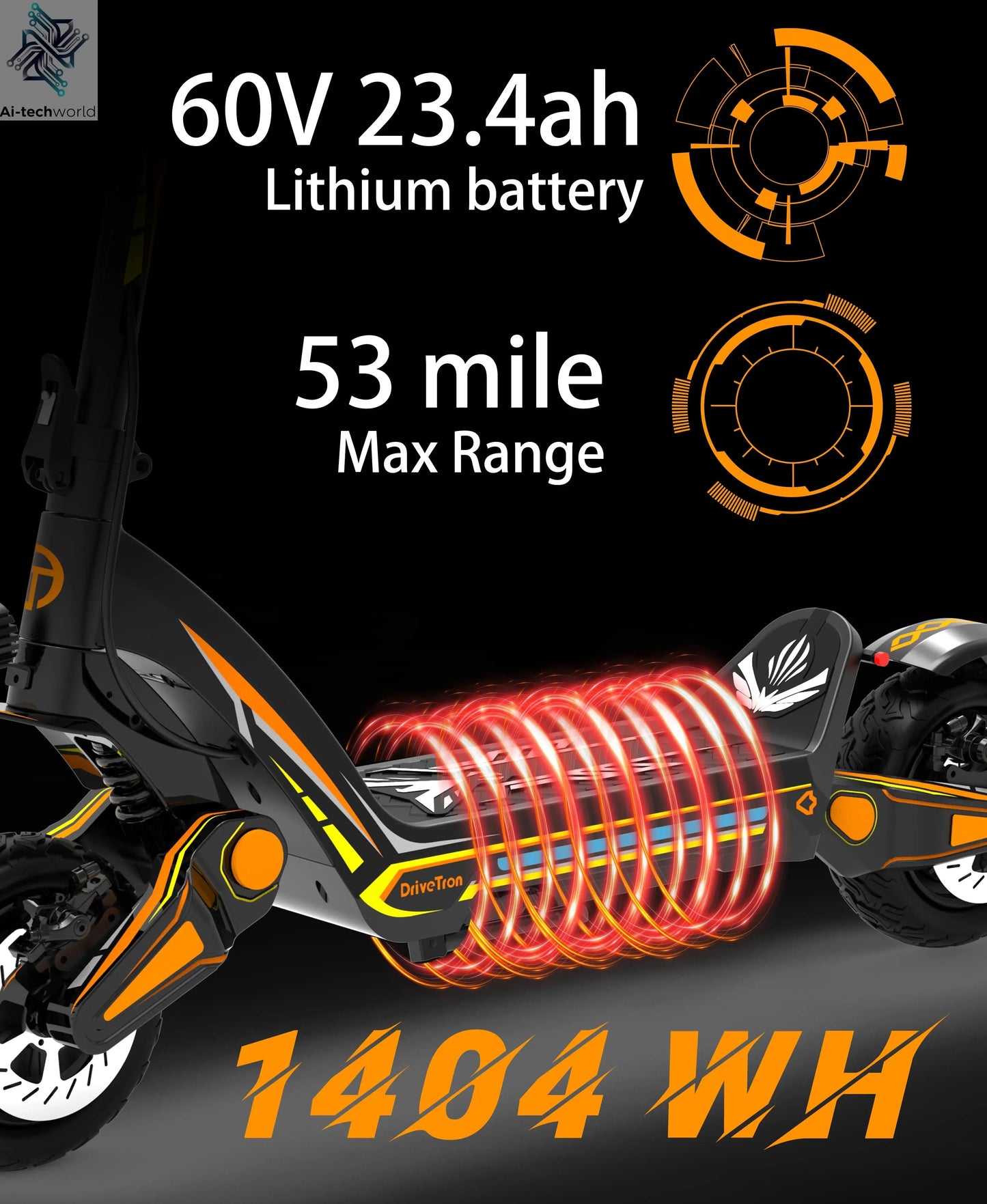 Dual Motor 46mph 80kmh Hydraulic Absorber Brake Powerful Off-road Adult Double Motor Big 60V 11inch Tires Electric Scooter Ai-TechWorld 