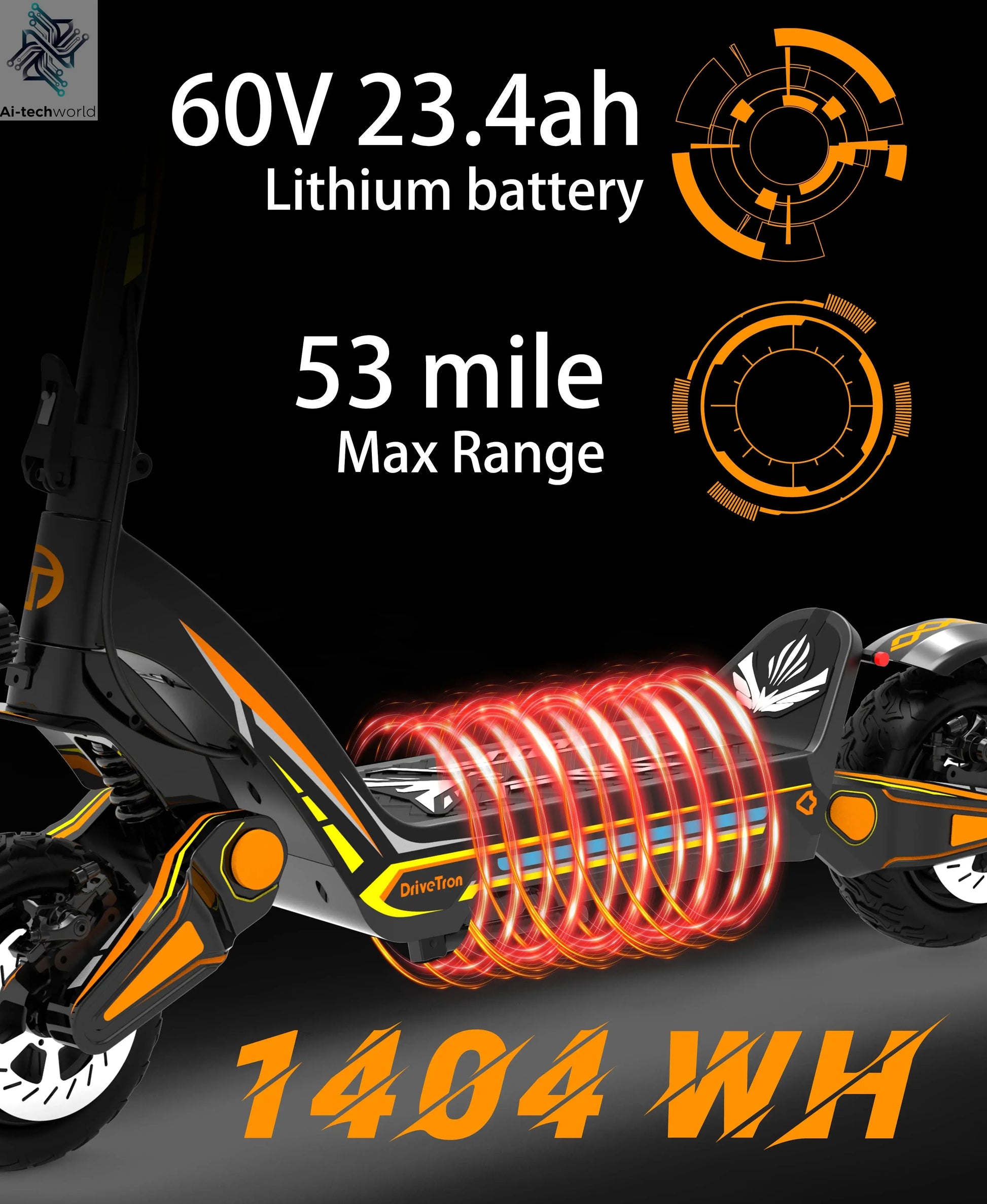 Dual Motor 46mph 80kmh Hydraulic Absorber Brake Powerful Off-road Adult Double Motor Big 60V 11inch Tires Electric Scooter Ai-TechWorld 