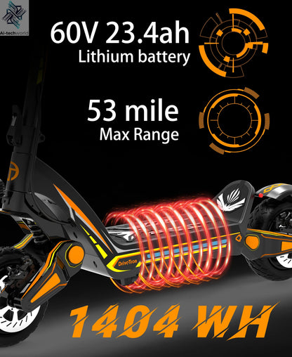 Dual Motor 46mph 80kmh Hydraulic Absorber Brake Powerful Off-road Adult Double Motor Big 60V 11inch Tires Electric Scooter Ai-TechWorld 