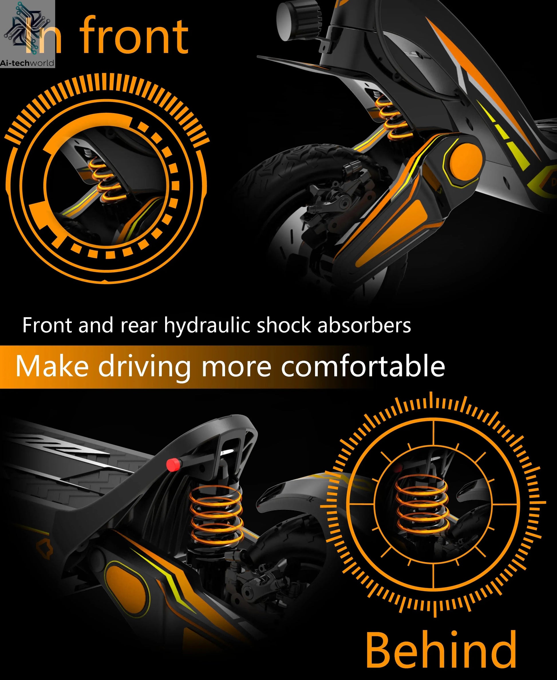 Dual Motor 46mph 80kmh Hydraulic Absorber Brake Powerful Off-road Adult Double Motor Big 60V 11inch Tires Electric Scooter Ai-TechWorld 