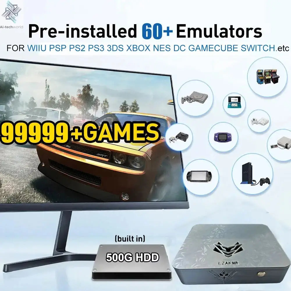 Dual System AK1 Pro Retro Game Console 70000+ Games 500GB 8GB RAM Intel i5-6600 for PS2 PS3 Wii NGC Sega Saturn Home game box Ai-TechWorld 