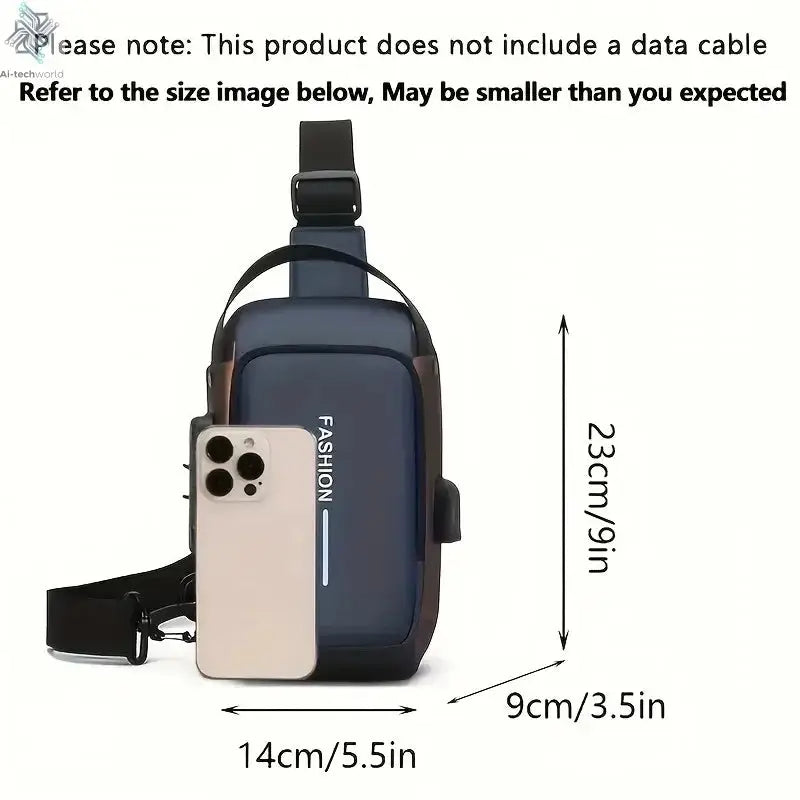 Durable Oxford Fabric Men's Sling Bag - Stylish Motorcycle Crossbody Chest Pack with Phone Pocket, Zip Closure for Daily Commute Ai-TechWorld 