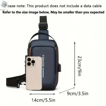 Durable Oxford Fabric Men's Sling Bag - Stylish Motorcycle Crossbody Chest Pack with Phone Pocket, Zip Closure for Daily Commute Ai-TechWorld 