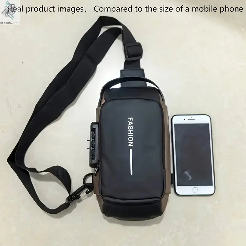 Durable Oxford Fabric Men's Sling Bag - Stylish Motorcycle Crossbody Chest Pack with Phone Pocket, Zip Closure for Daily Commute Ai-TechWorld 