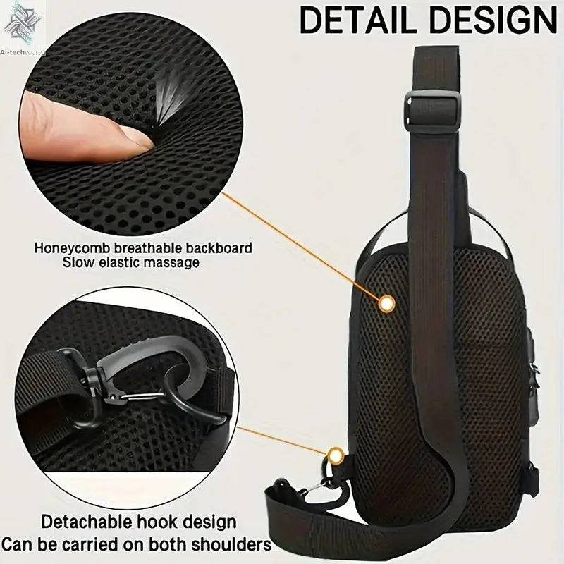 Durable Oxford Fabric Men's Sling Bag - Stylish Motorcycle Crossbody Chest Pack with Phone Pocket, Zip Closure for Daily Commute Ai-TechWorld 