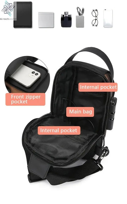 Durable Oxford Fabric Men's Sling Bag - Stylish Motorcycle Crossbody Chest Pack with Phone Pocket, Zip Closure for Daily Commute Ai-TechWorld 