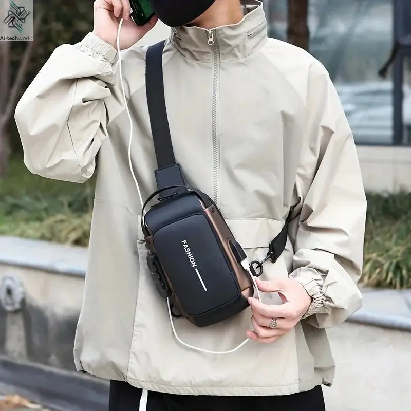 Durable Oxford Fabric Men's Sling Bag - Stylish Motorcycle Crossbody Chest Pack with Phone Pocket, Zip Closure for Daily Commute Ai-TechWorld 