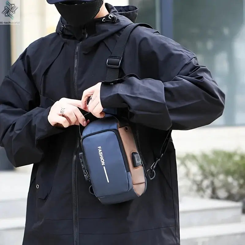 Durable Oxford Fabric Men's Sling Bag - Stylish Motorcycle Crossbody Chest Pack with Phone Pocket, Zip Closure for Daily Commute Ai-TechWorld 