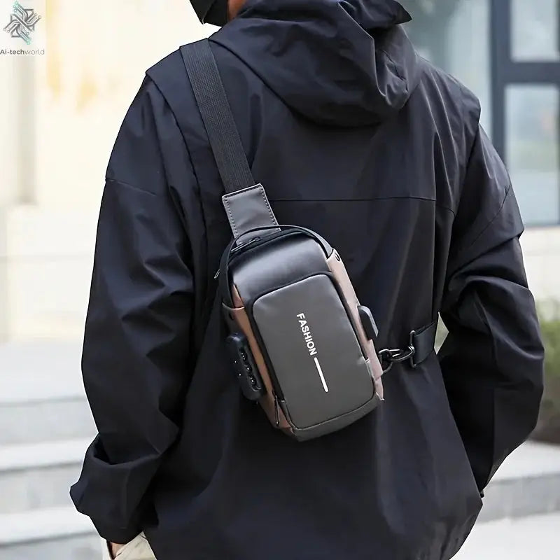 Durable Oxford Fabric Men's Sling Bag - Stylish Motorcycle Crossbody Chest Pack with Phone Pocket, Zip Closure for Daily Commute Ai-TechWorld 