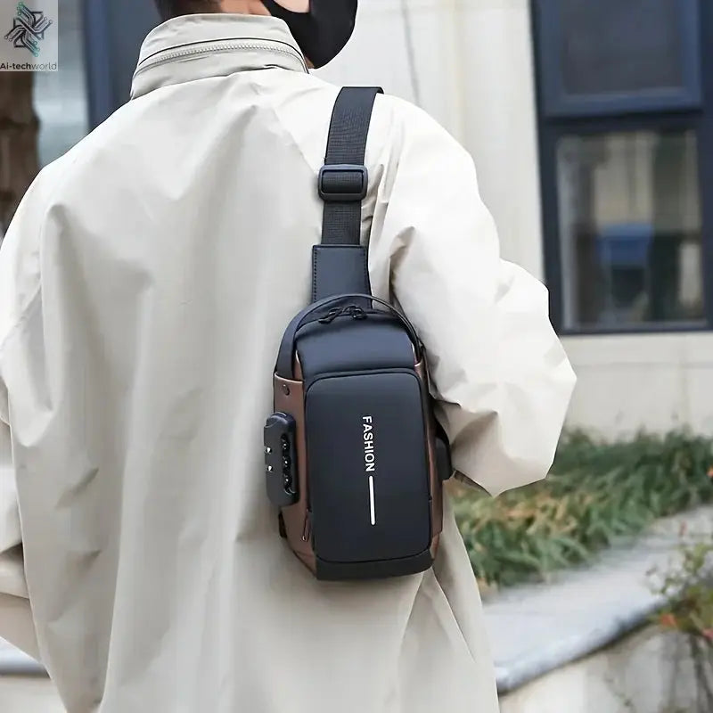 Durable Oxford Fabric Men's Sling Bag - Stylish Motorcycle Crossbody Chest Pack with Phone Pocket, Zip Closure for Daily Commute Ai-TechWorld 