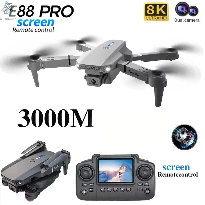 E88PRO Drone 8K 5G HD Dual Camera Aerial Photography Remote control screen display Control Aircraft Quadcopter Ai-TechWorld 