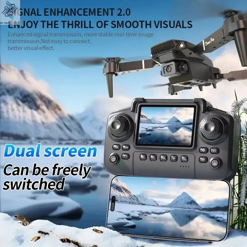 E88PRO Drone 8K 5G HD Dual Camera Aerial Photography Remote control screen display Control Aircraft Quadcopter Ai-TechWorld 