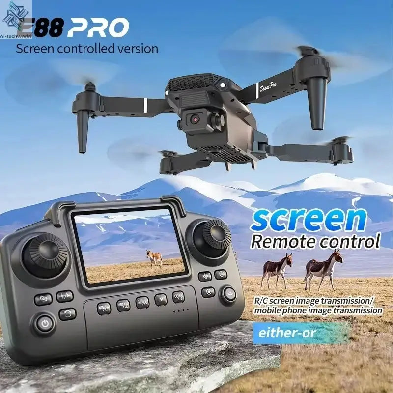E88PRO Drone 8K 5G HD Dual Camera Aerial Photography Remote control screen display Control Aircraft Quadcopter Ai-TechWorld 