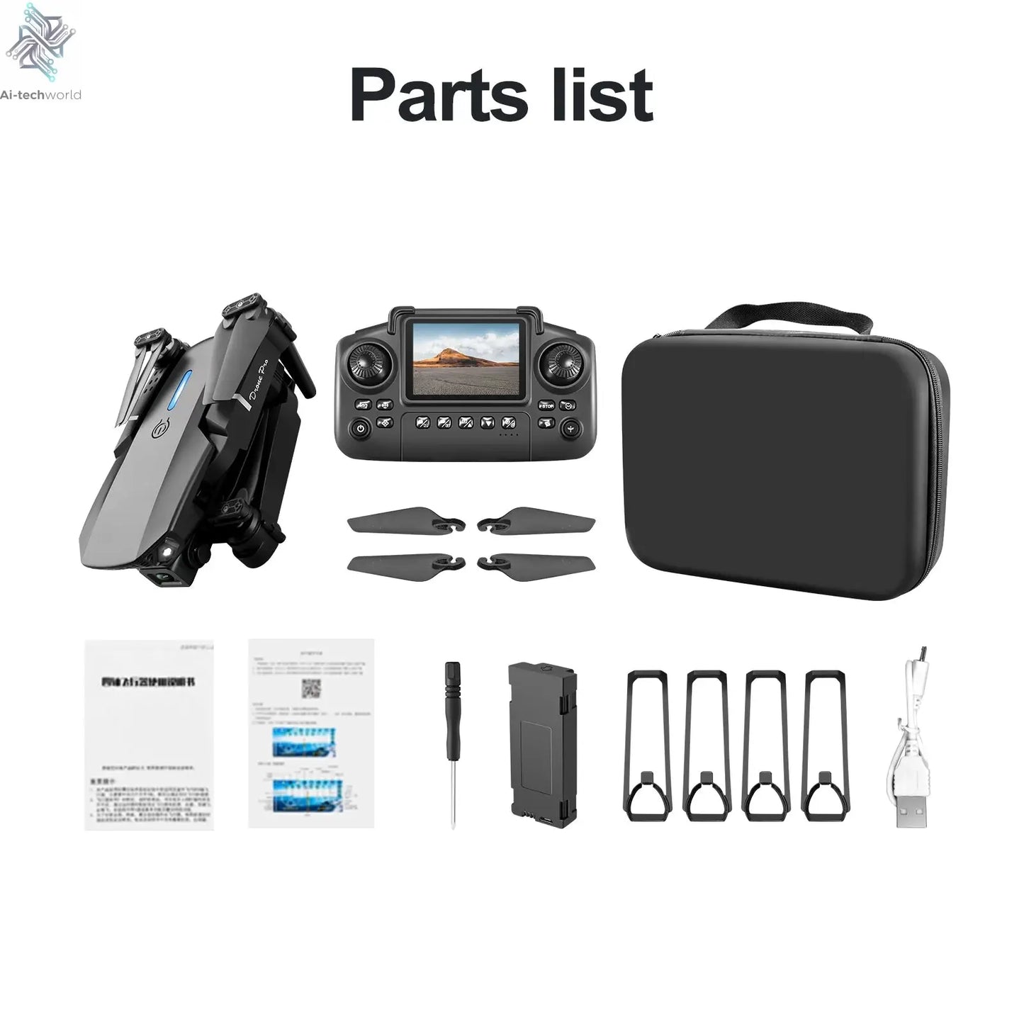 E88PRO Drone 8K 5G HD Dual Camera Aerial Photography Remote control screen display Control Aircraft Quadcopter Ai-TechWorld 