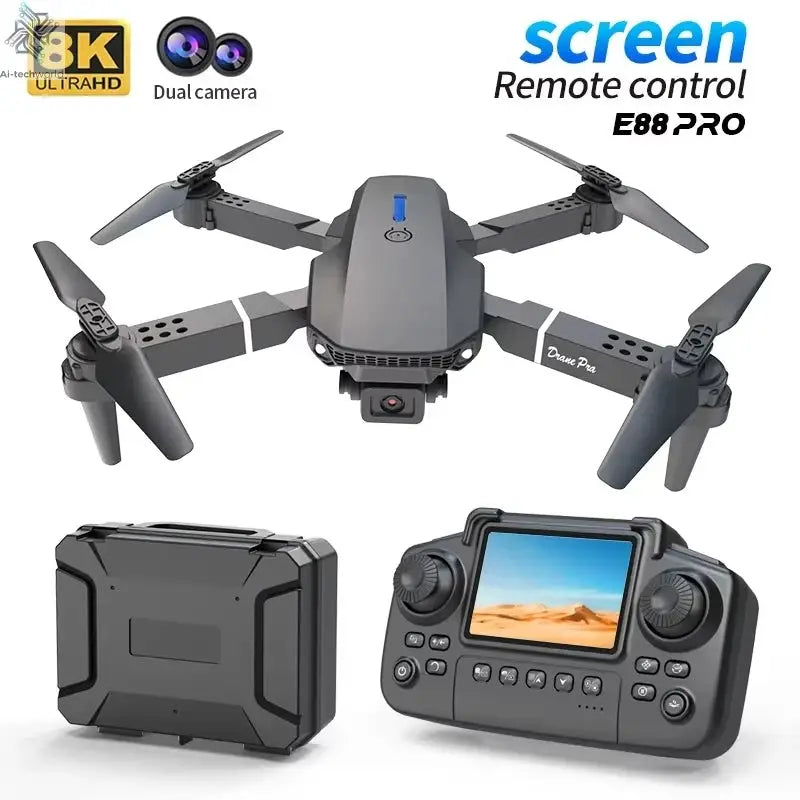 E88PRO Drone 8K 5G HD Dual Camera Aerial Photography Remote control screen display Control Aircraft Quadcopter Ai-TechWorld 
