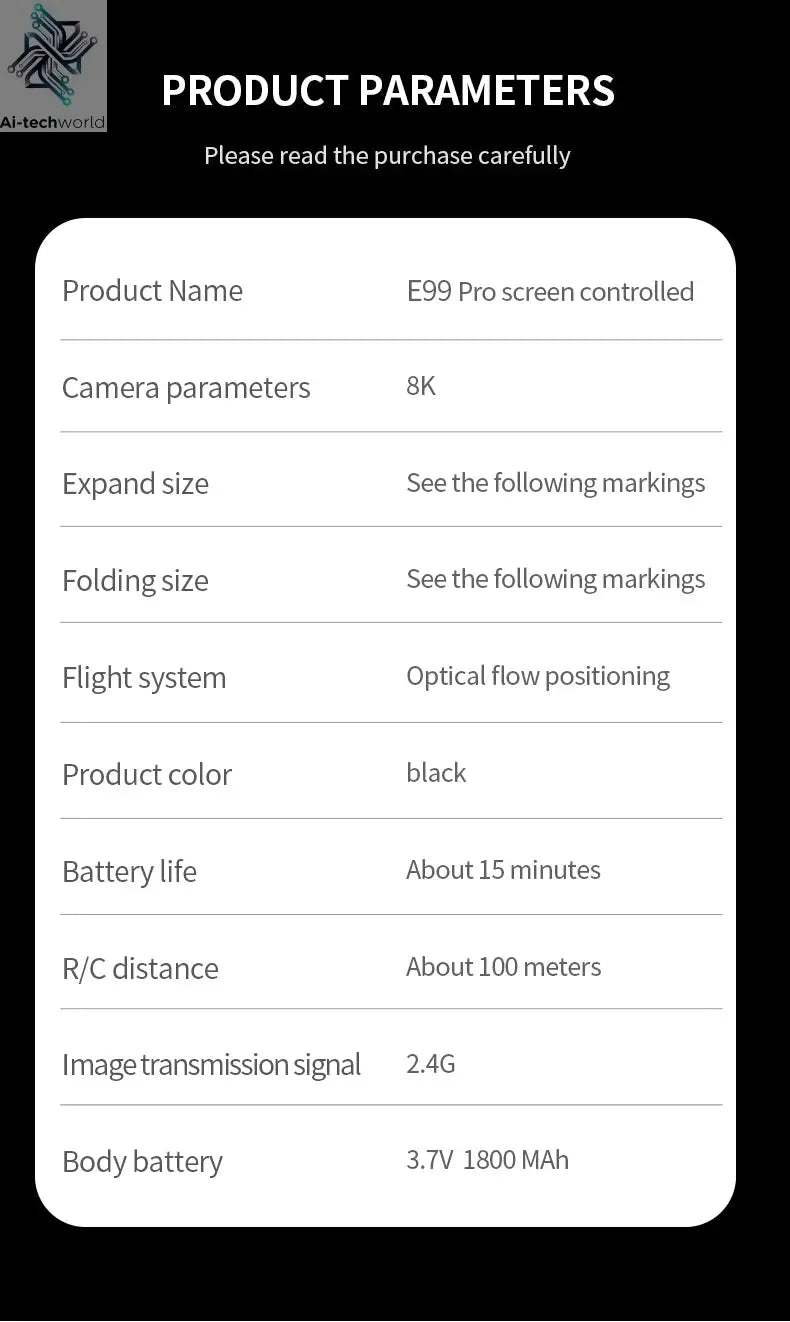 E99 Pro Drone Screen remote control Quadcopter Remote Four Axis Aircraft 8K HD Photography UAV Altitude Fixation Helicopter Toy Ai-TechWorld 