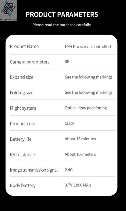 E99 Pro Drone Screen remote control Quadcopter Remote Four Axis Aircraft 8K HD Photography UAV Altitude Fixation Helicopter Toy Ai-TechWorld 