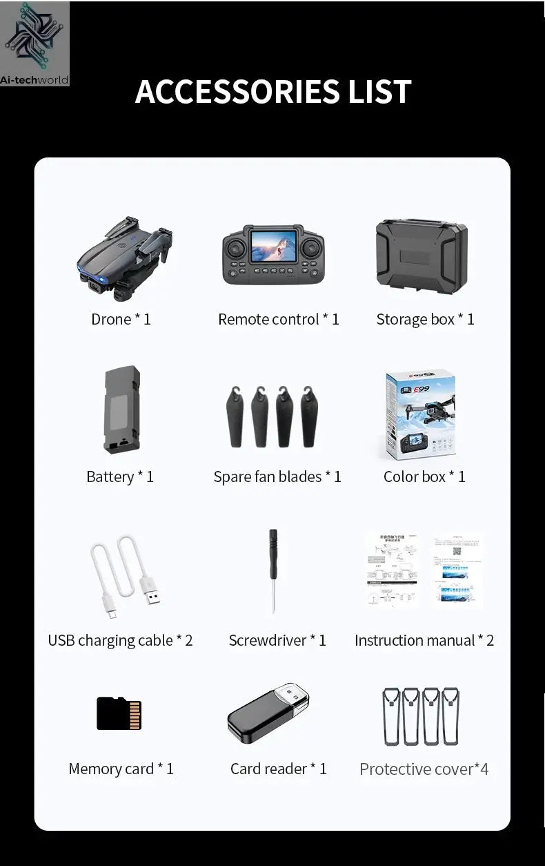 E99 Pro Drone Screen remote control Quadcopter Remote Four Axis Aircraft 8K HD Photography UAV Altitude Fixation Helicopter Toy Ai-TechWorld 