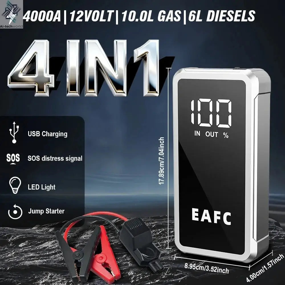 EAFC 4000/2000/1000A Car Jump Starter Power Bank 12V Portable Emergency Start-up Charger forCars Booster Battery Starting Device Ai-TechWorld 