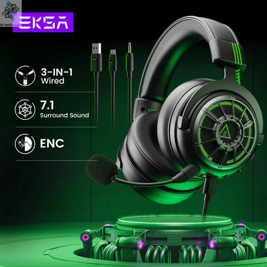 EKSA E5000 Pro Gaming Headphones for PC/PS4/Xbox/Switch, 7.1 Wired Headset Gamer with ENC Mic, USB/Type C/3.5mm Detachable Cable Ai-TechWorld 